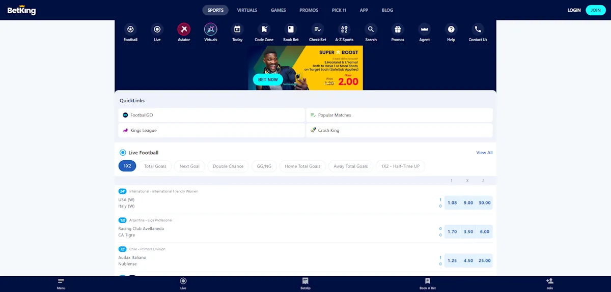 BetKing Sports Betting Screenshot
